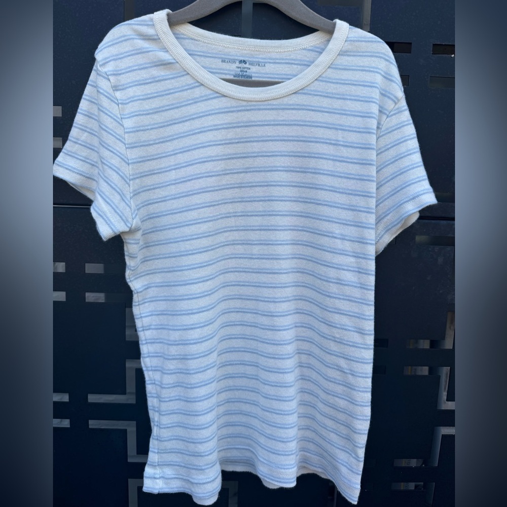 Brandy Melville Striped Tee in Pale Yellow & Blue
